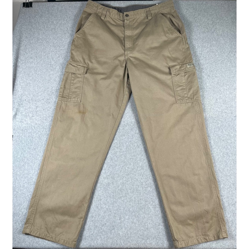 Wrangler Hero Cargo Pants Mens 36x34 Khaki Tan 100 Cotton Twill Workwear